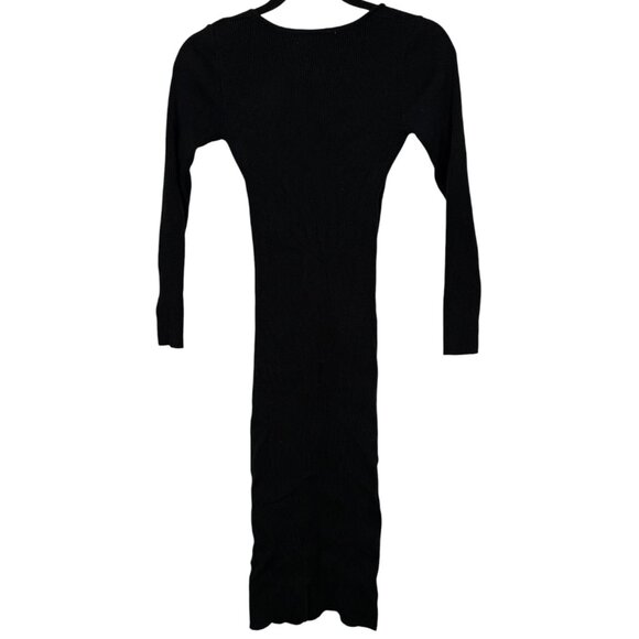 MORE TO COME Ribbed Black Long Sleeve Sweater Stomach Cut Out Dress-Small - Picture 3 of 6